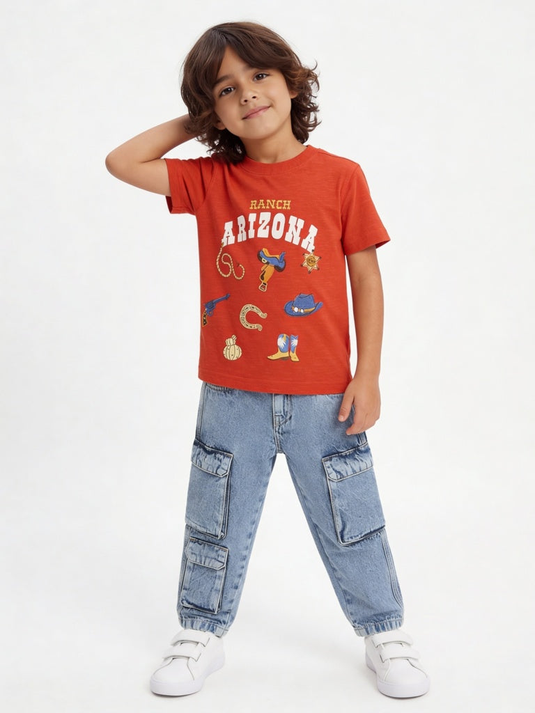 HOP Kids Boys Light Blue Washed Cargo-Style Mid-Rise Jeans