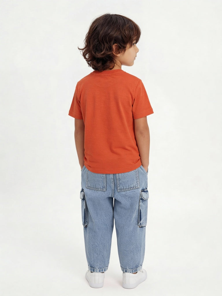 HOP Kids Boys Light Blue Washed Cargo-Style Mid-Rise Jeans
