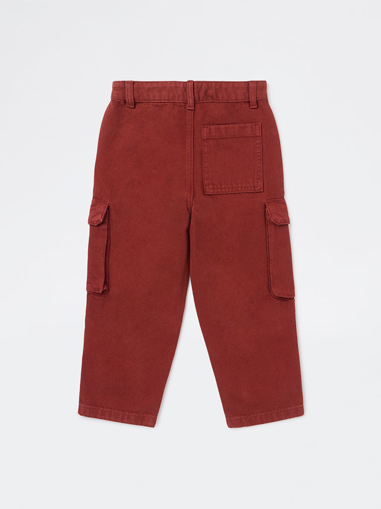 HOP Kids Boys Rust Cargo-Style Mid-Rise Jeans