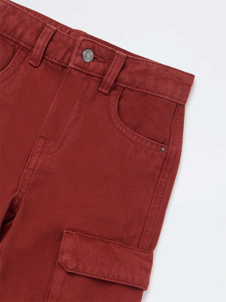 HOP Kids Boys Rust Cargo-Style Mid-Rise Jeans