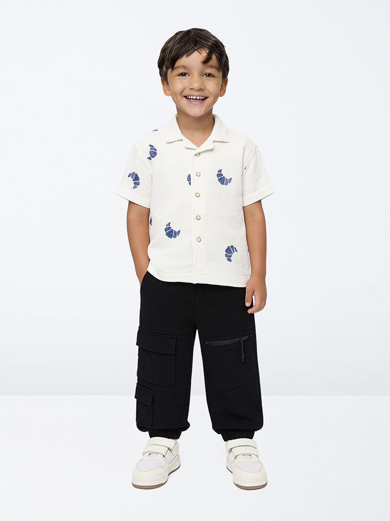 HOP Kids Boys Black Cargo-Style Mid-Rise Cotton-Blend Joggers
