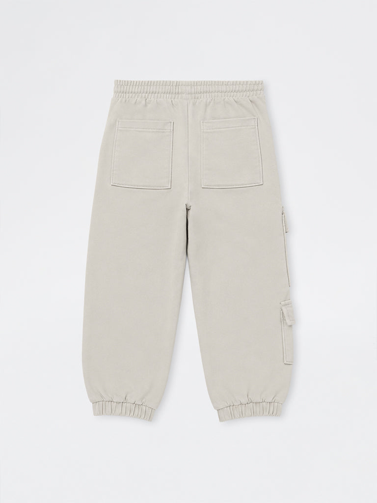 HOP Kids Boys Beige Cargo-Style Mid-Rise Cotton-Blend Joggers