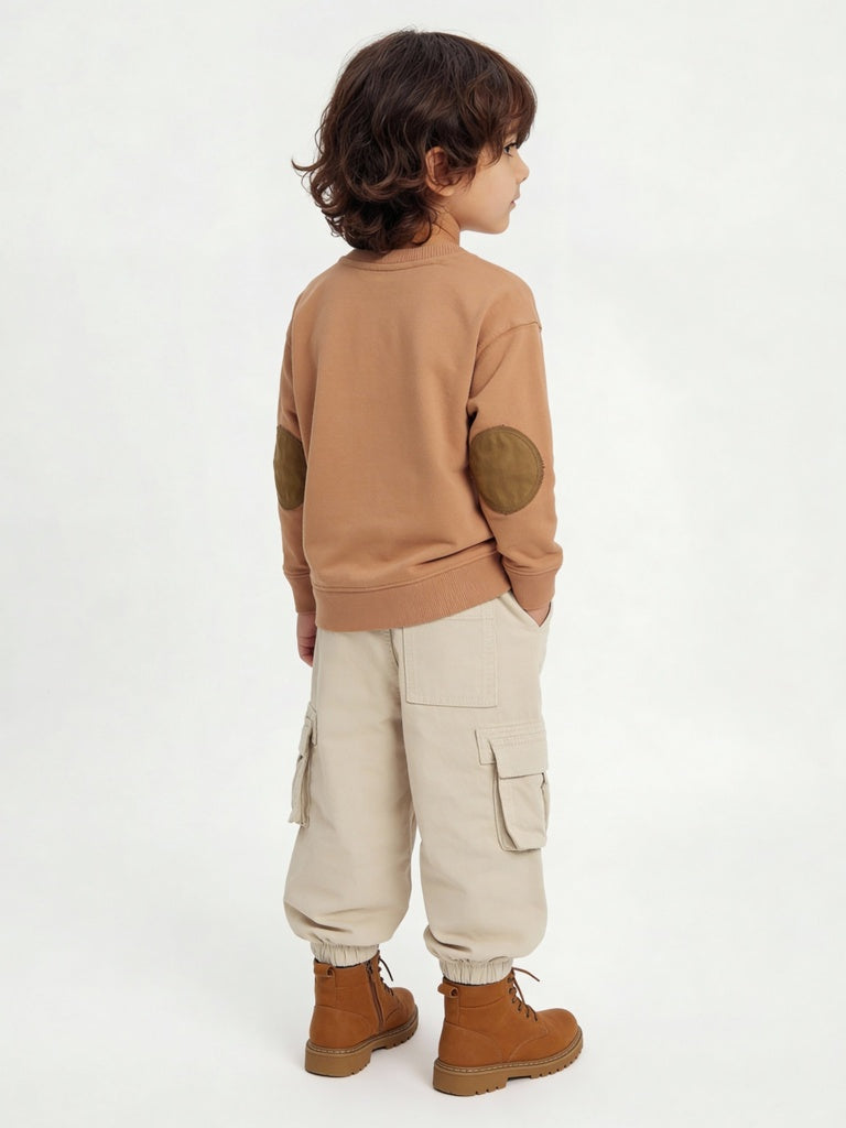 HOP Kids Boys Light Brown Embroidered Cotton-Blend Sweatshirt