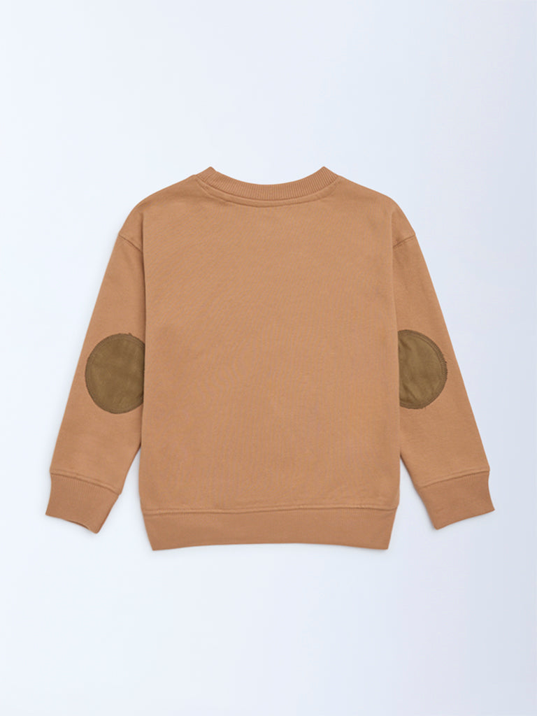HOP Kids Boys Light Brown Embroidered Cotton-Blend Sweatshirt