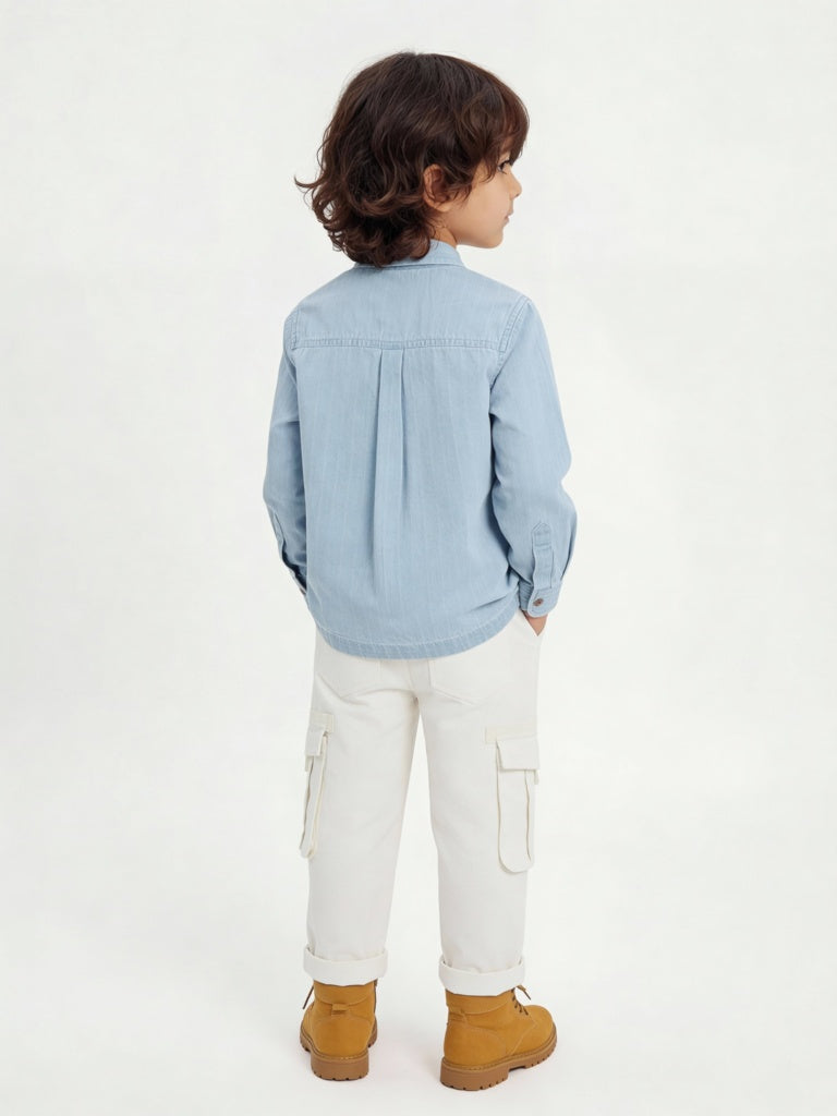 HOP Kids Boys Light Blue Embroidered Denim Shirt