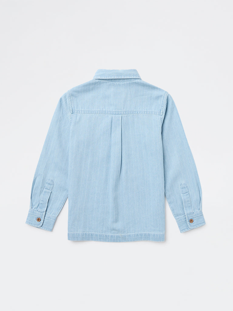 HOP Kids Boys Light Blue Embroidered Denim Shirt