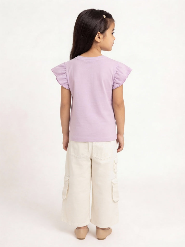 HOP Kids Girls Lilac Animal Embroidered Cotton Top