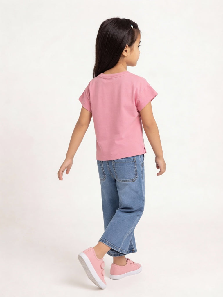 HOP Kids Girls Dusty Pink Musical-Themed Cotton T-Shirt