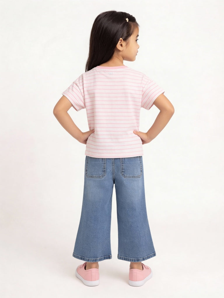 HOP Kids Girls Pink Striped Cotton T-Shirt
