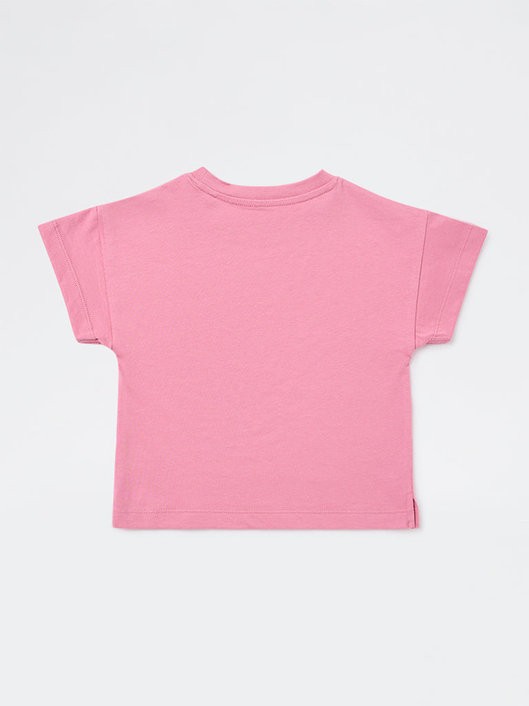 HOP Kids Girls Dusty Pink Musical-Themed Cotton T-Shirt