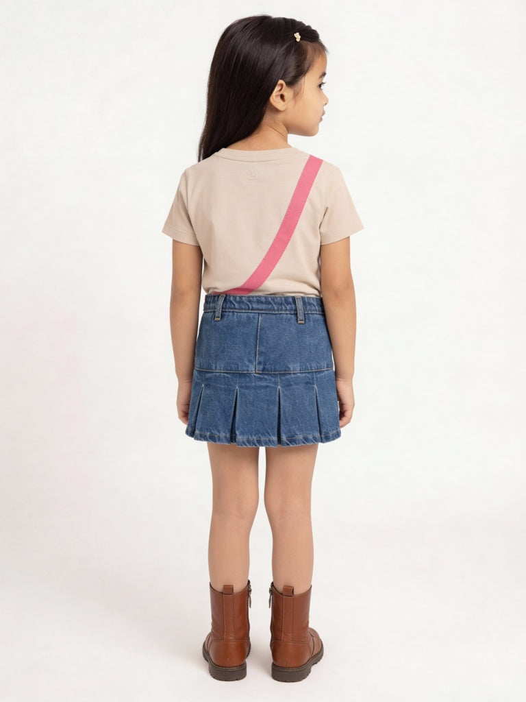 HOP Kids Girls Dark Blue Solid Mid-Rise Denim Skorts