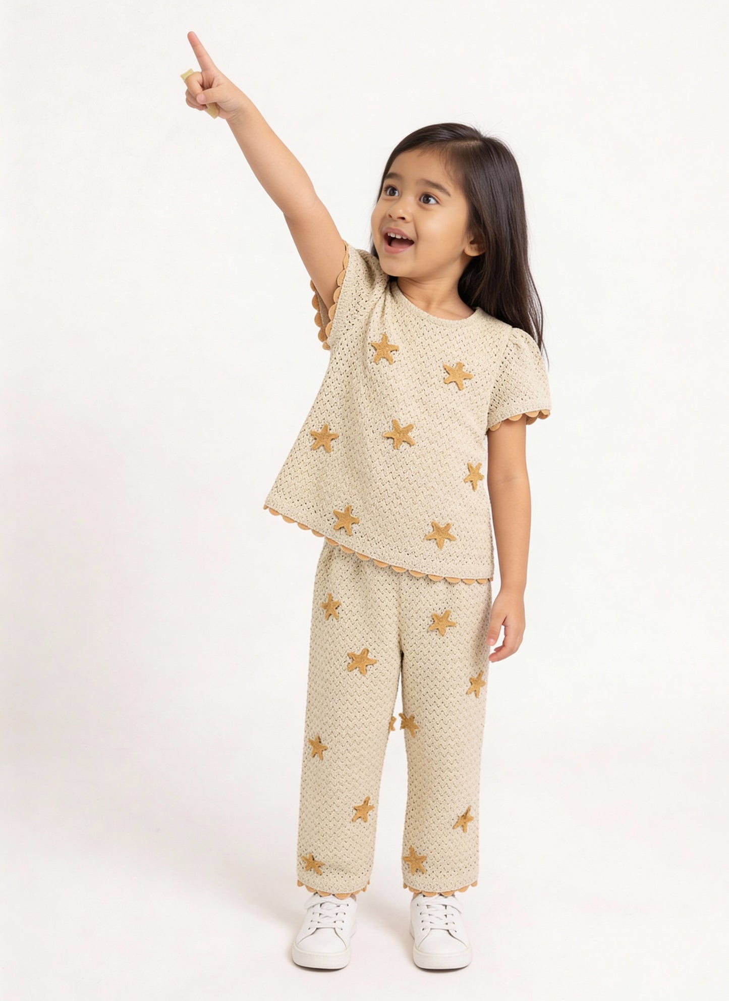 HOP Kids Girls Cream Crochet-Knit Mid-Rise Cotton Pants