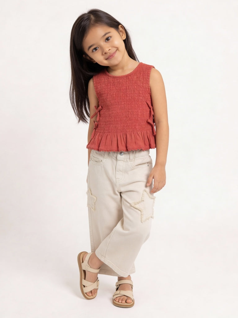 HOP Kids Girls Rust Smocked Cotton Top