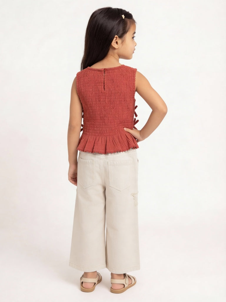 HOP Kids Girls Rust Smocked Cotton Top