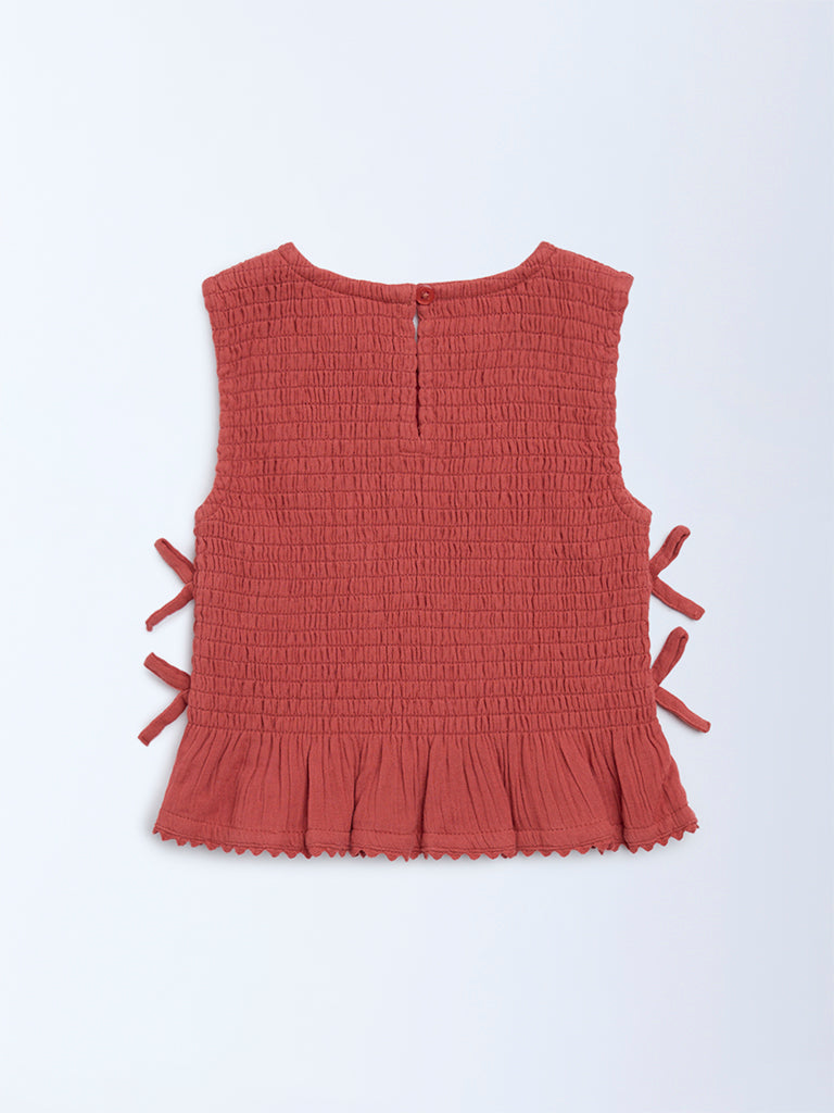 HOP Kids Girls Rust Smocked Cotton Top