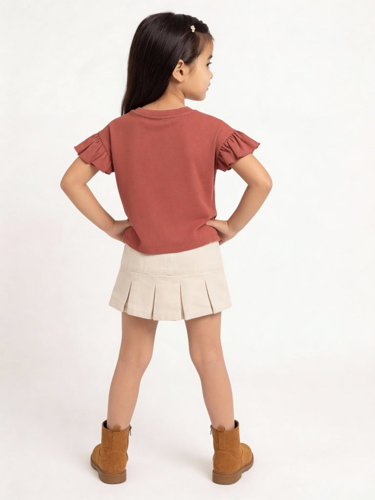 HOP Kids Girls Red Embroidered Cotton Top