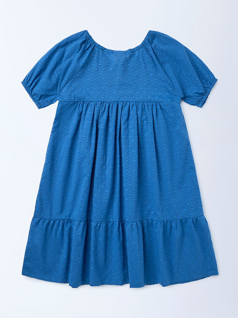 Utsa Kids Girls Indigo Floral Embroidered Tiered Cotton-Blend Dress - (8-14 yrs)