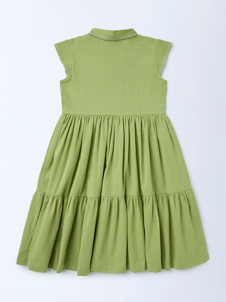 Buy Utsa Kids Girls Mint Green Embroidered Tiered Cotton-Blend Dress