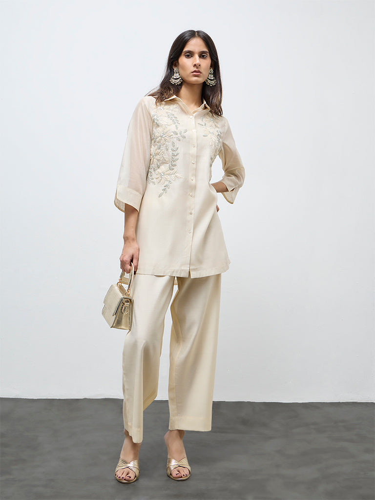 Vark Off-White Embellished Co-ord Set