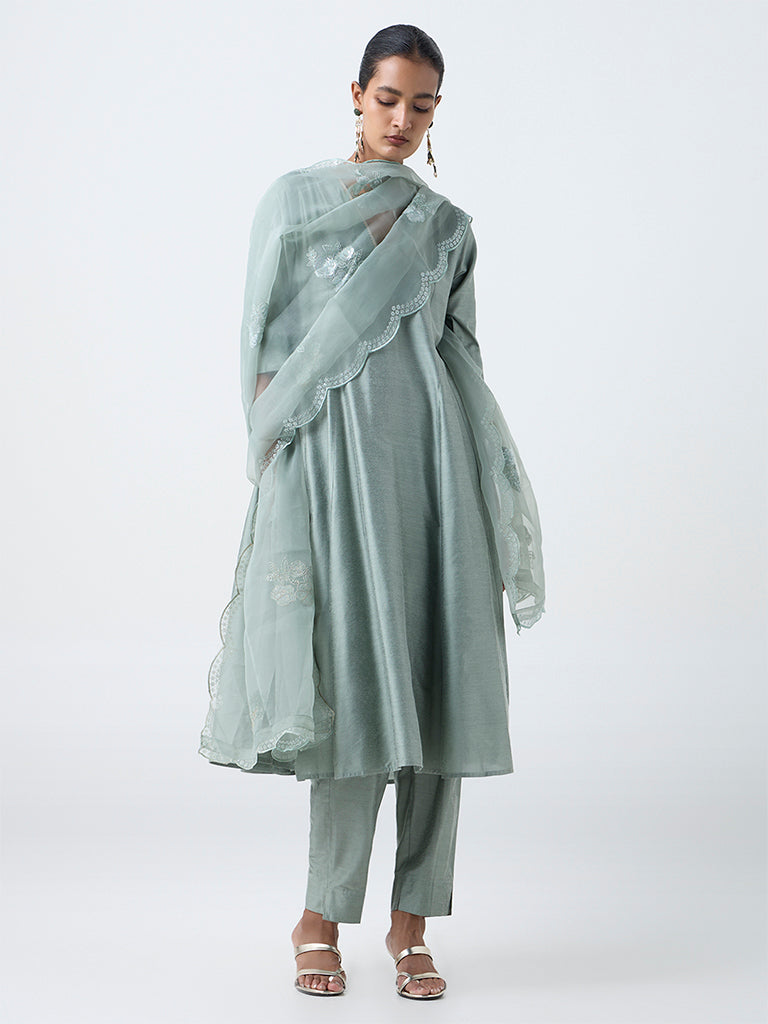 Vark Mint Solid Anarkali Ethnic Set