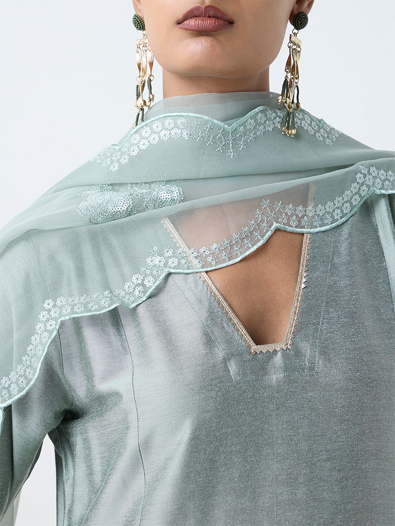 Vark Mint Solid Anarkali Ethnic Set