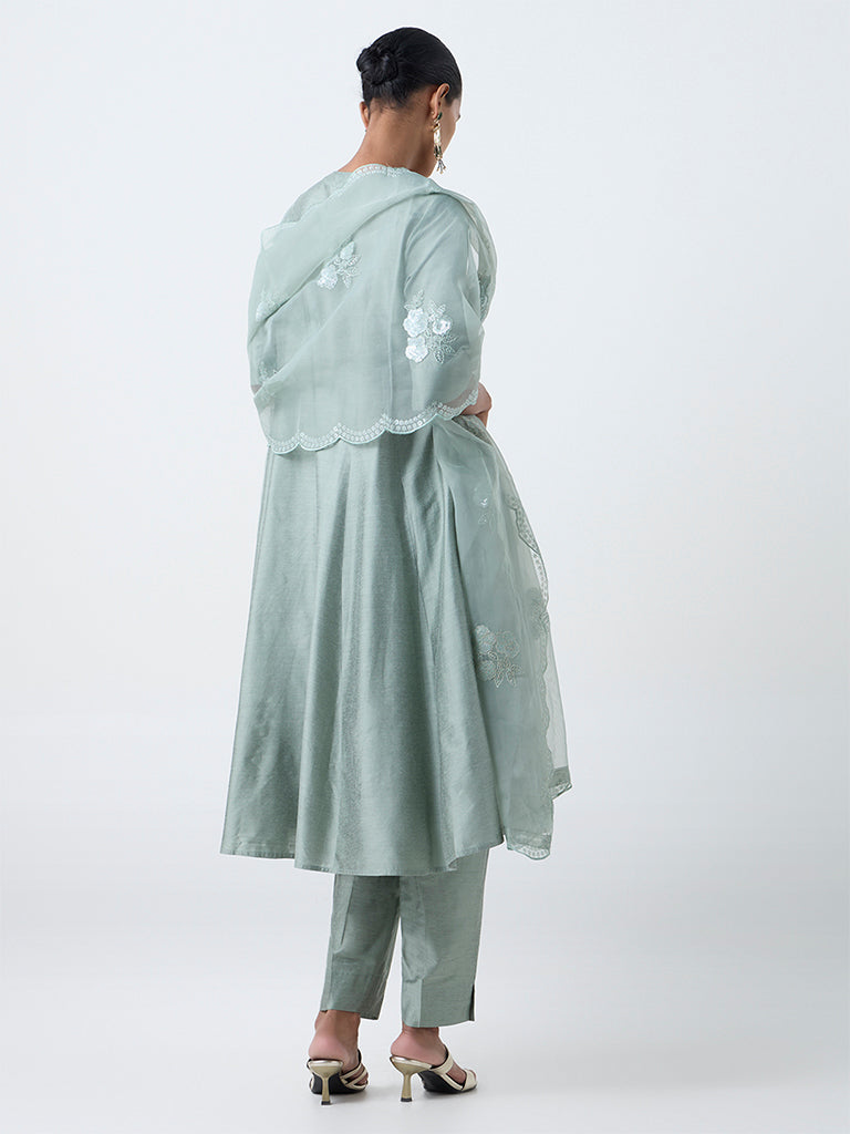 Vark Mint Solid Anarkali Ethnic Set