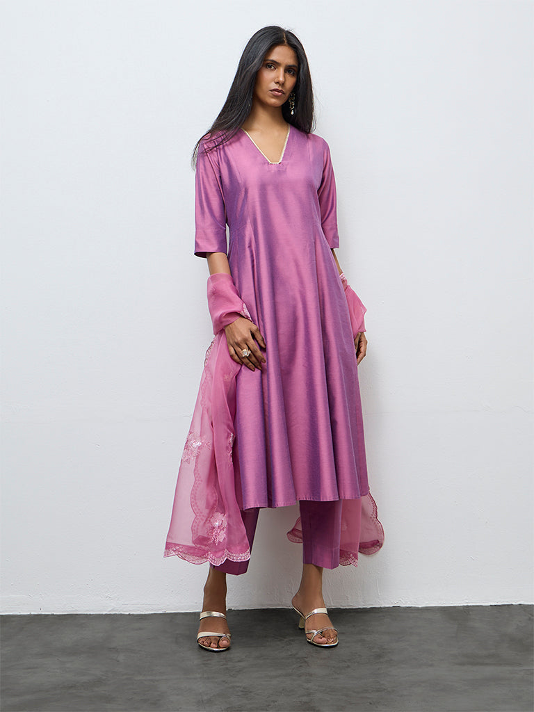 Vark Purple Solid Anarkali Ethnic Set