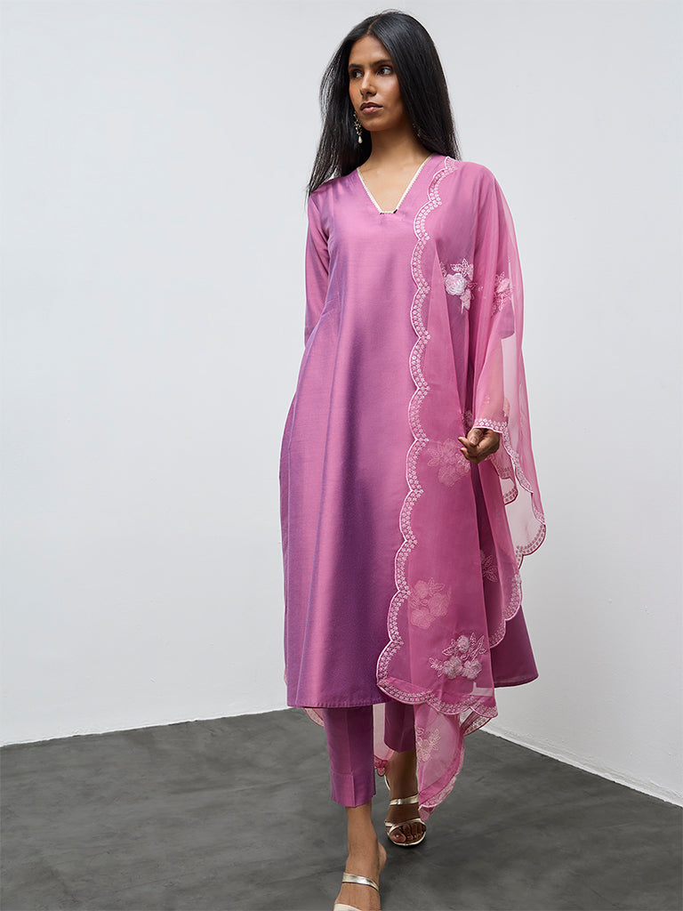 Vark Purple Solid Anarkali Ethnic Set