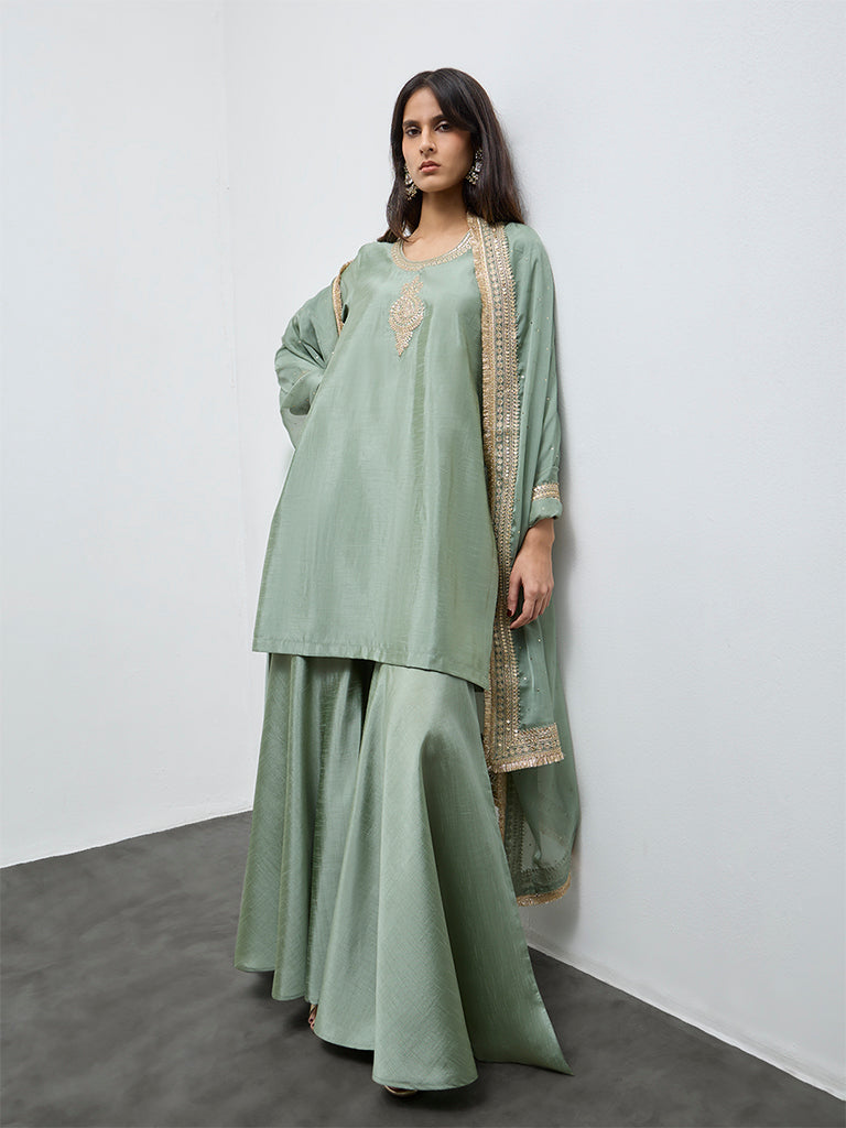 Vark Mint Embroidered A-Line Ethnic Set