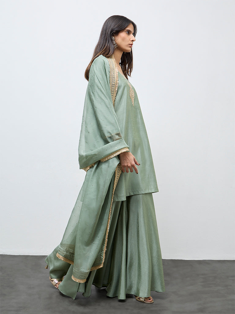 Vark Mint Embroidered A-Line Ethnic Set