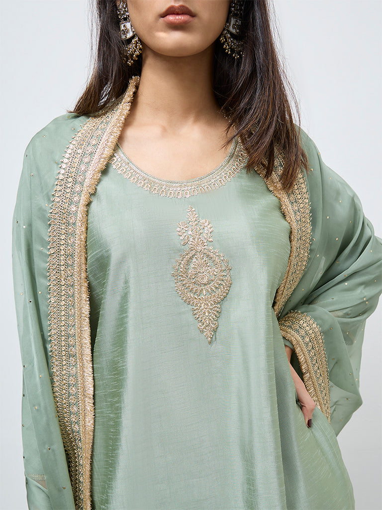 Vark Mint Embroidered A-Line Ethnic Set