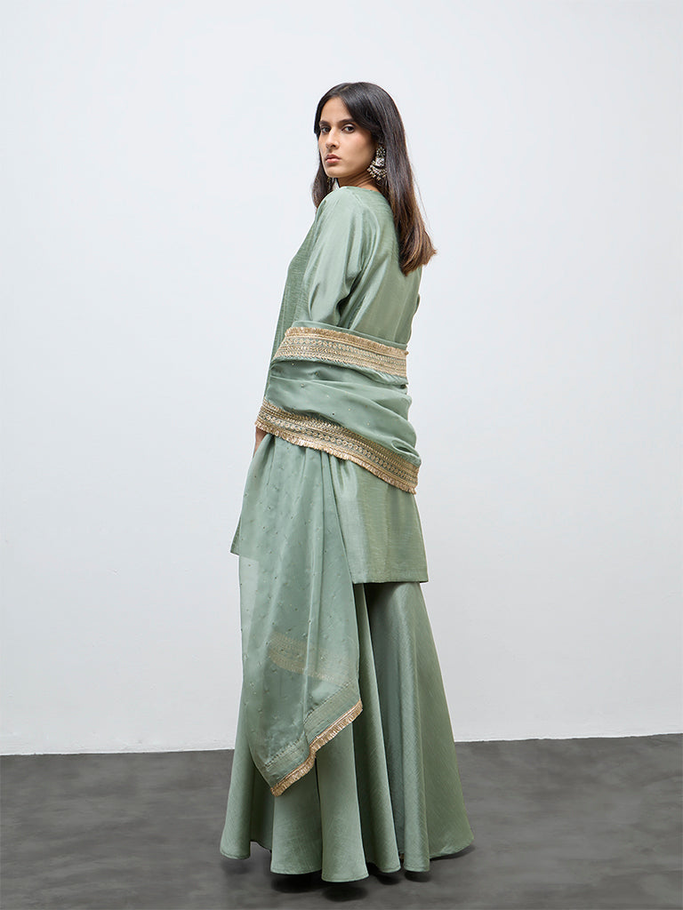 Vark Mint Embroidered A-Line Ethnic Set