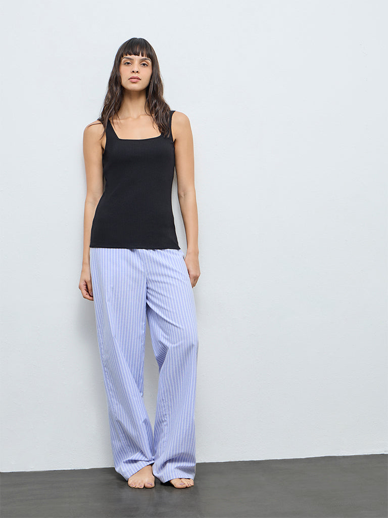 Wunderlove Black Ribbed-Textured Cotton-Blend Tank Top