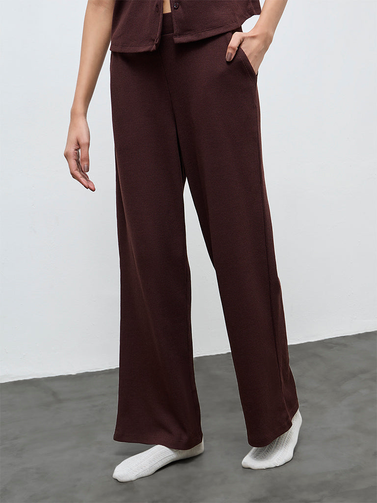 Superstar Dark Brown Waffle-Textured High-Rise Pants