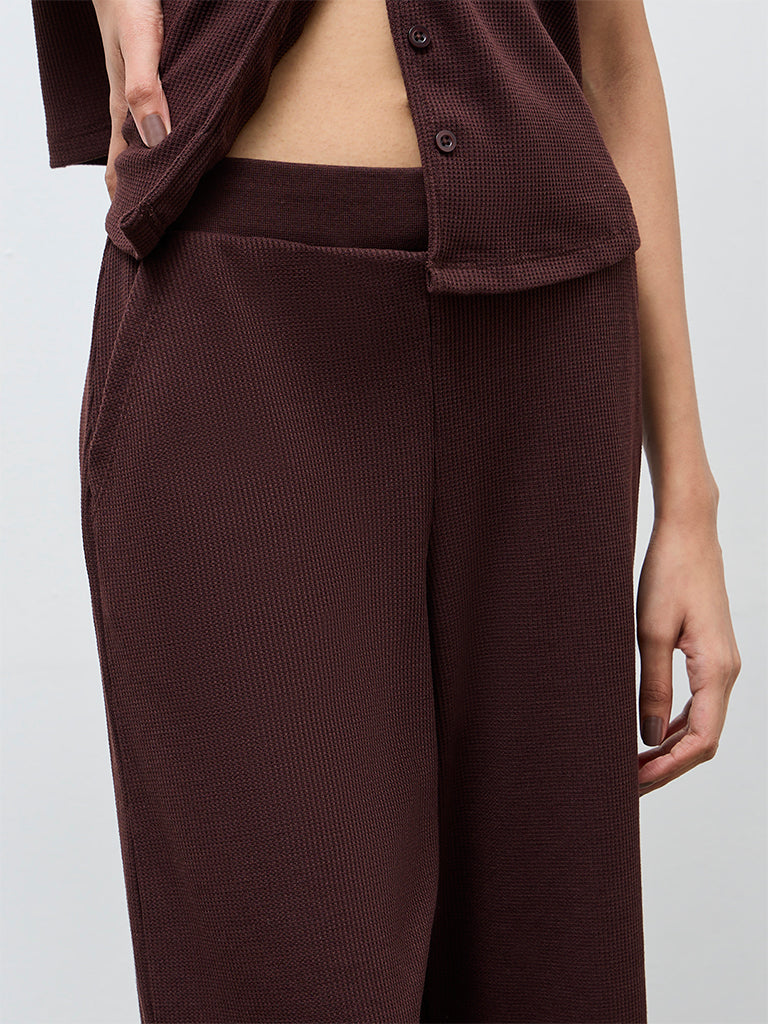 Superstar Dark Brown Waffle-Textured High-Rise Pants