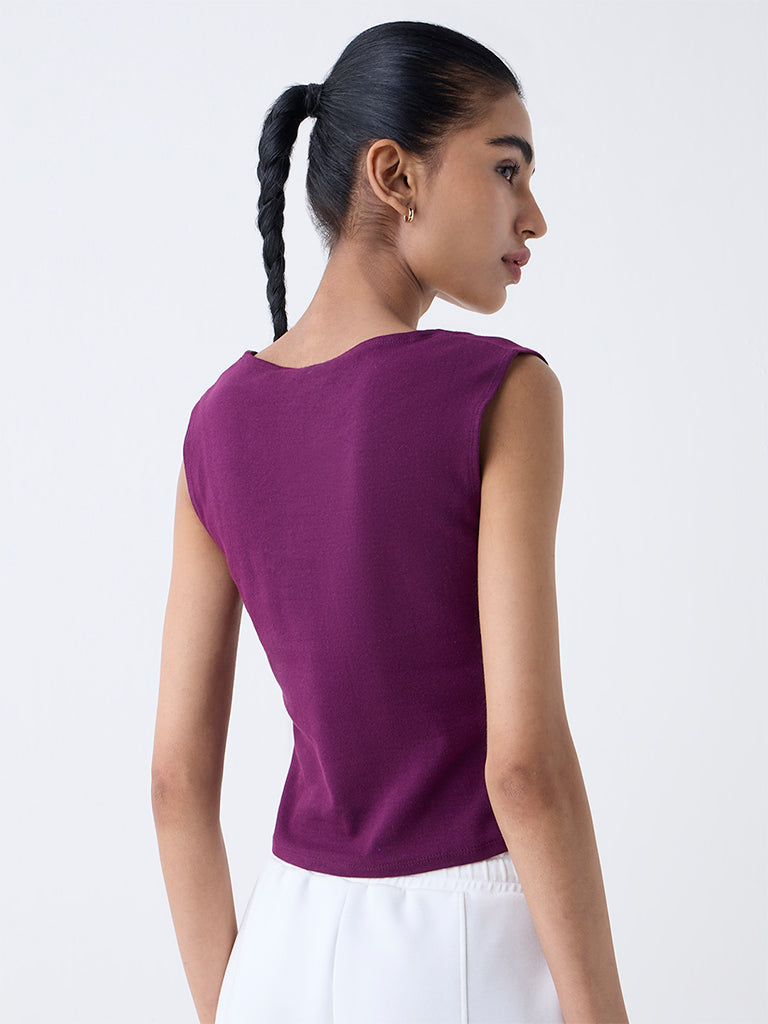 Superstar Plum Solid Cotton-Blend Tank Top