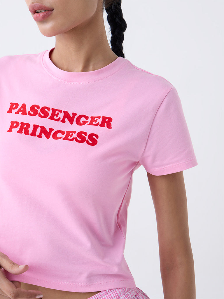 Superstar Pink Typographic Cotton-Blend T-Shirt