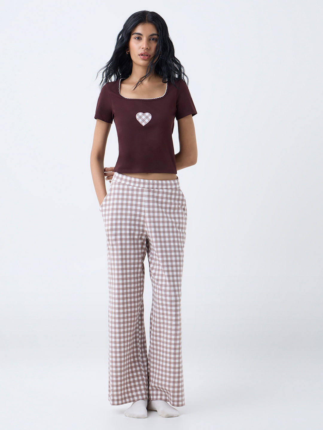 Superstar Dark Brown Heart Design Cotton-Blend Top