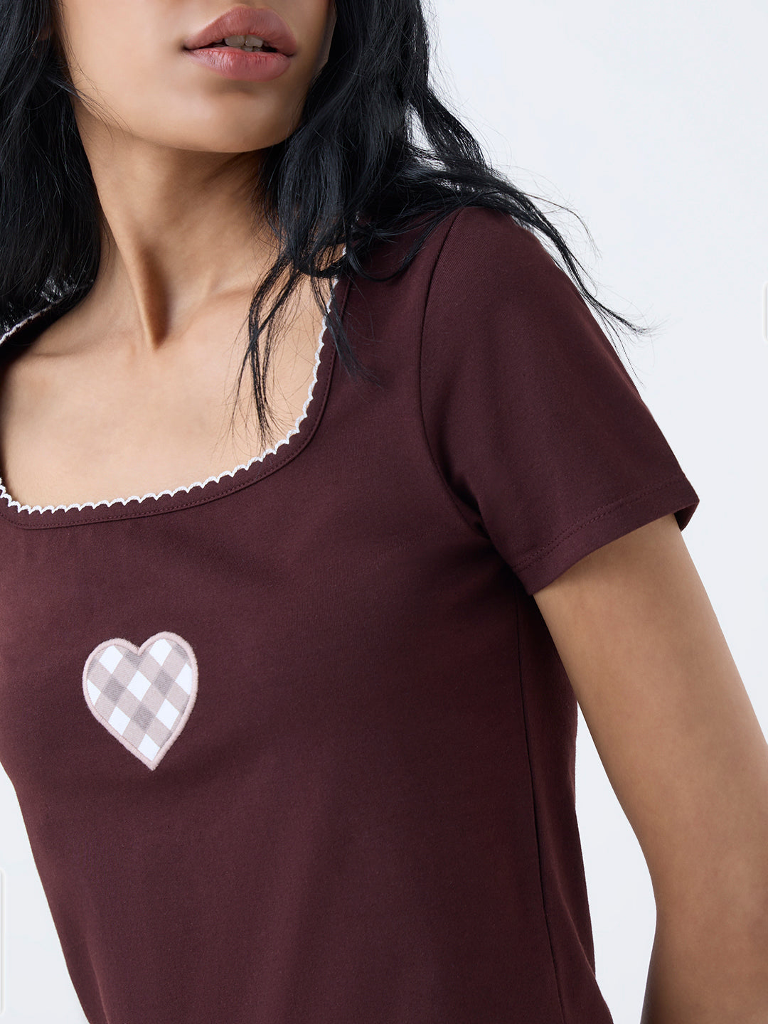 Superstar Dark Brown Heart Design Cotton-Blend Top