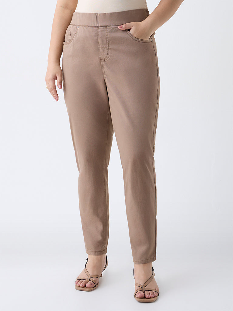 Gia Brown Solid High-Rise Cotton-Blend Jeggings