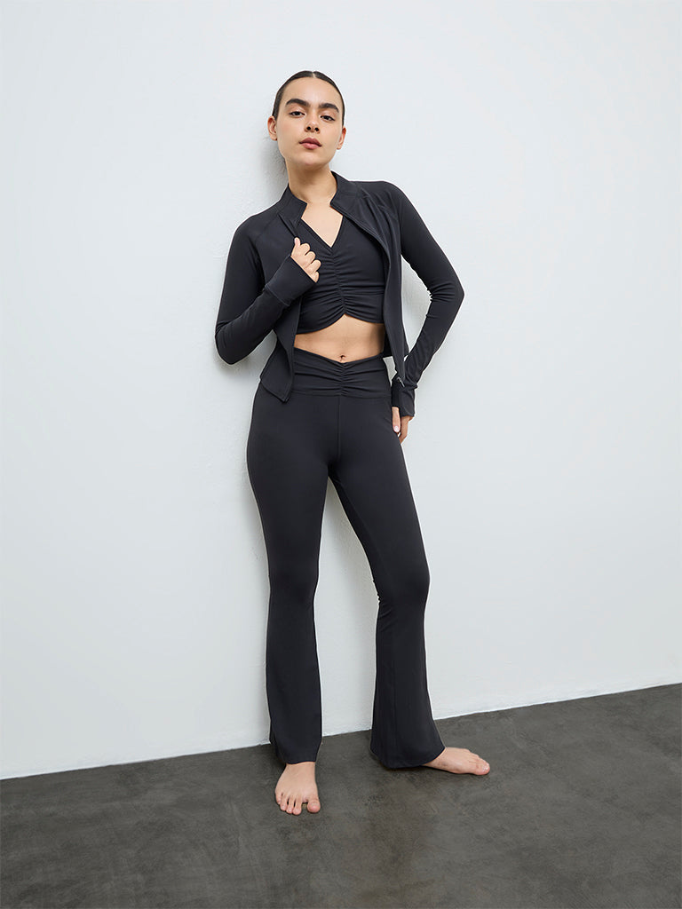 Nuoflexx Black Solid Mid-Rise Yoga Pants