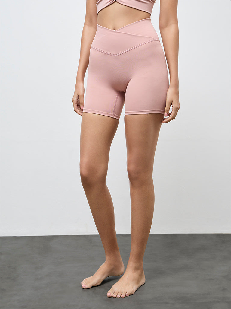 Nuoflexx Pink Criss-Cross High-Rise Cycling Shorts
