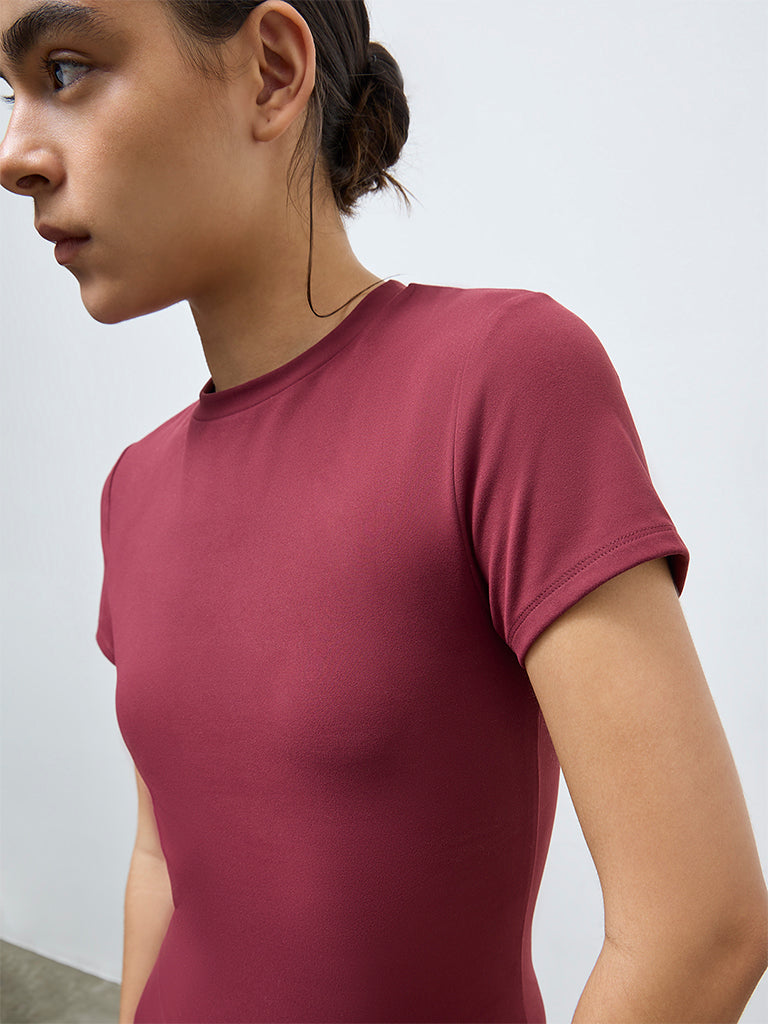 Nuoflexx Burgundy Solid T-Shirt