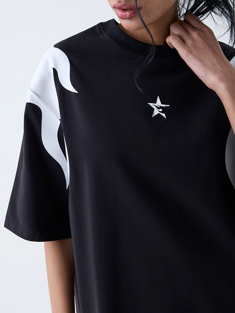 Nuon Black Racer-Inspired Cotton-Blend T-Shirt