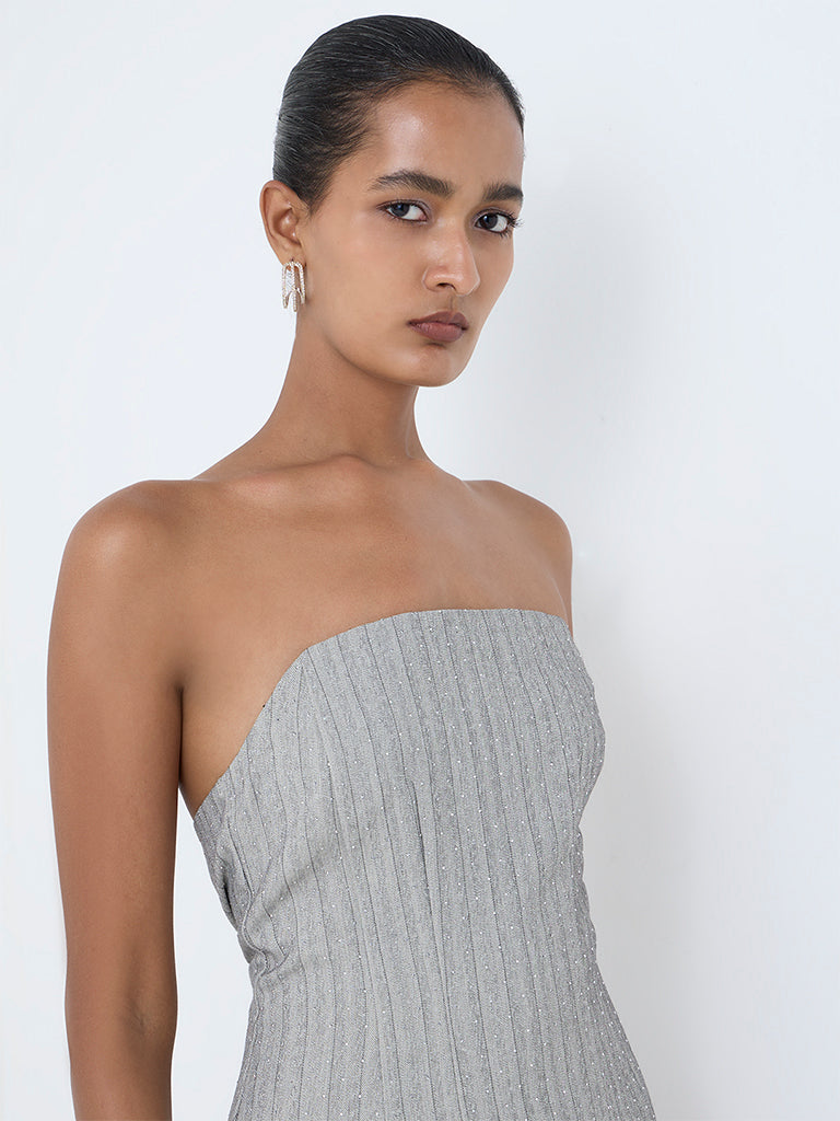 Buy Wardrobe Grey Embellished Tube Dress from Westside