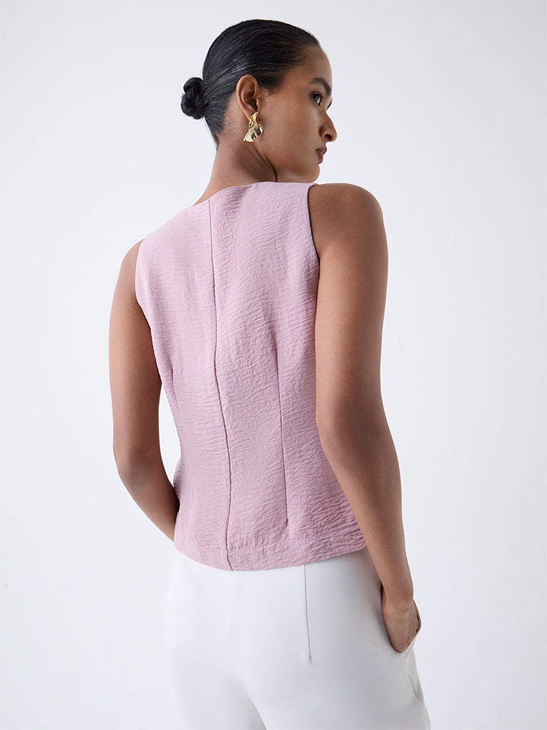 Wardrobe Dusty Pink Crinkle-Textured Waistcoat