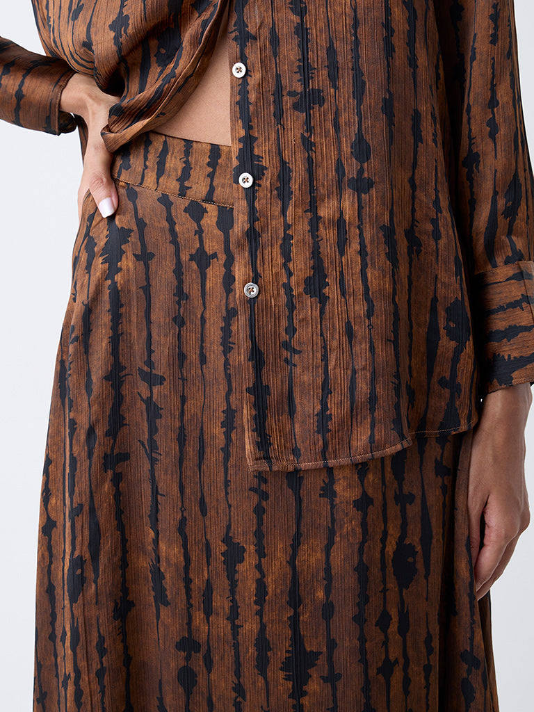 Wardrobe Brown Abstract Pattern High-Rise Skirt