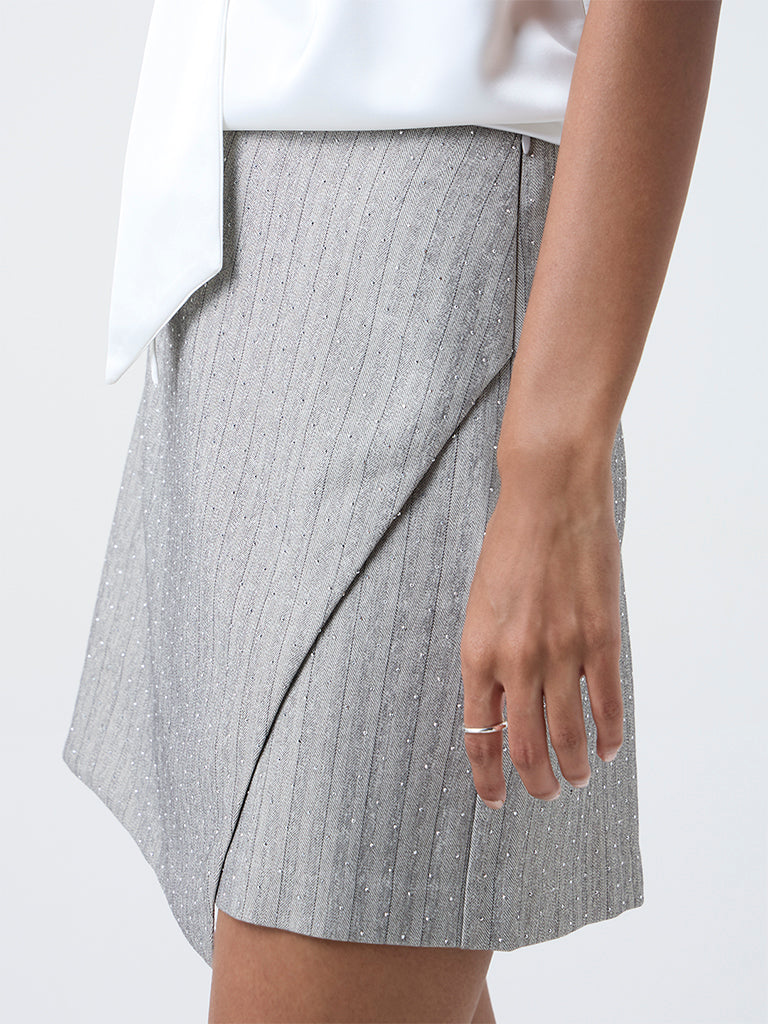 Wardrobe Grey Embellished High-Rise Skorts