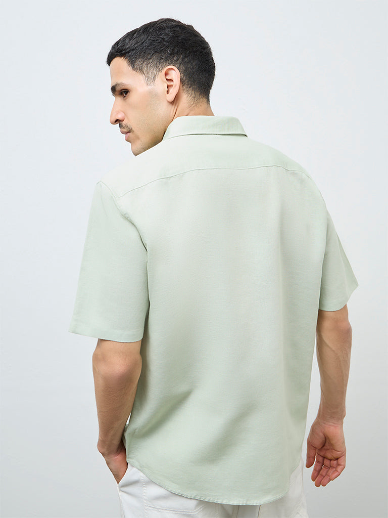 WES Casuals Sage Solid Relaxed-Fit Linen-Blend Shirt