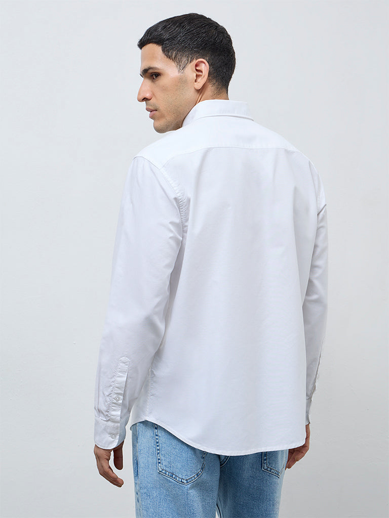 WES Casuals White Solid Relaxed-Fit Cotton Shirt